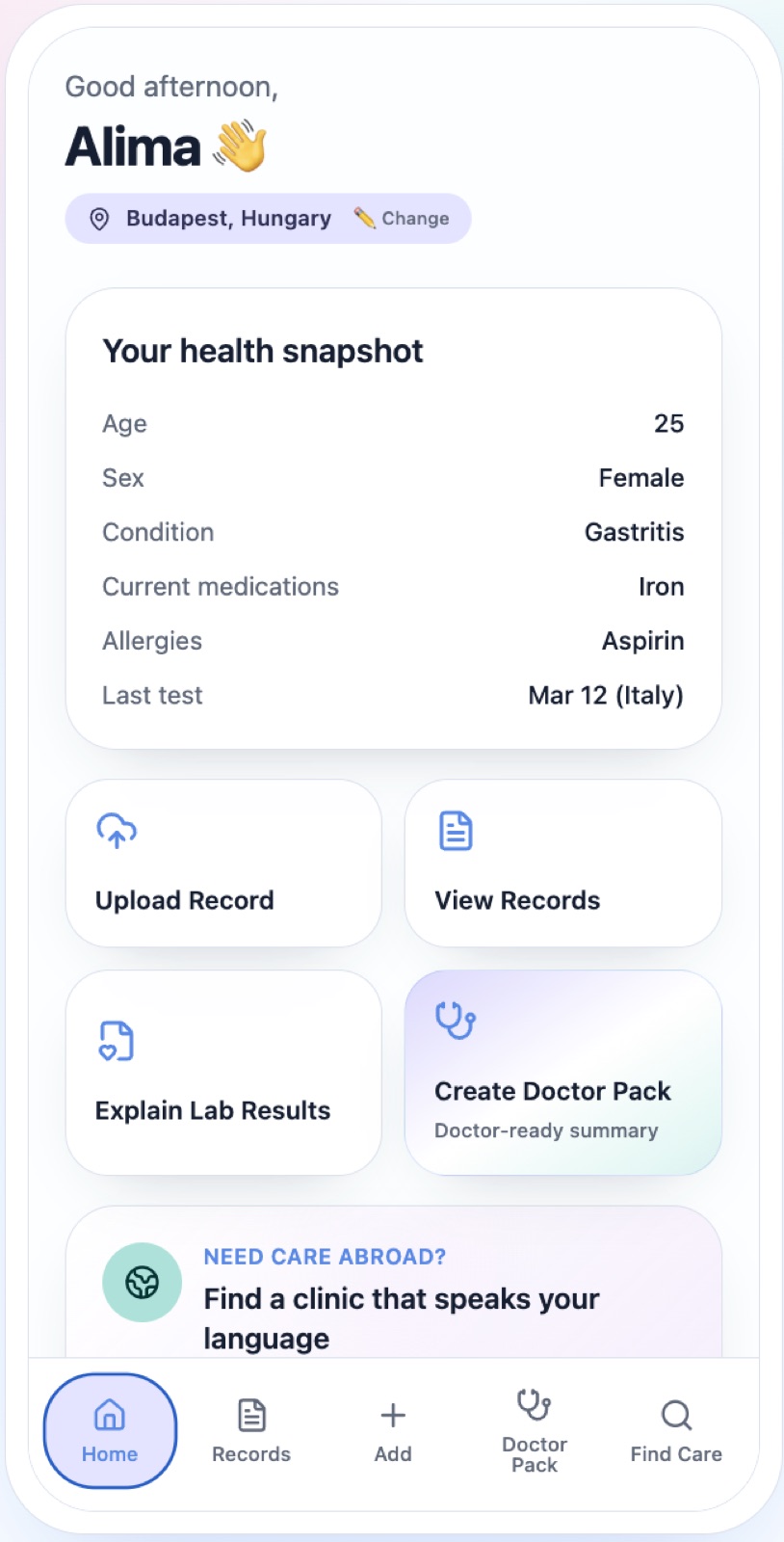 App home screen